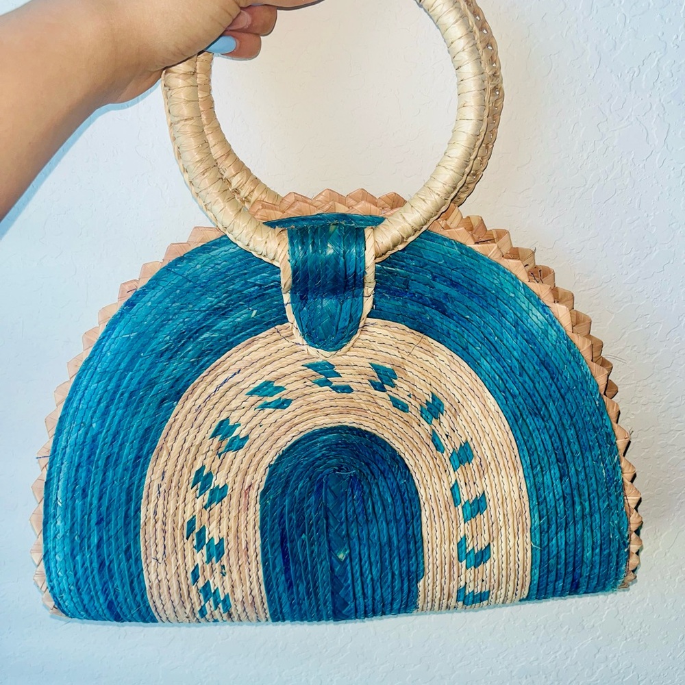 Handcrafted Blue and Tan Woven Bag